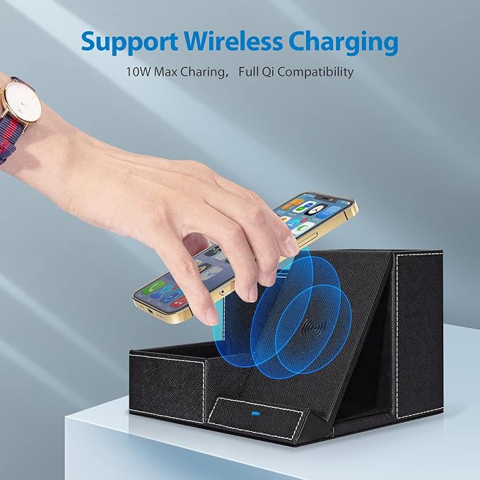 TopMade Wireless Charger with Desk Nightstand Organizer, PU Leather Pen Pencil - Image 2