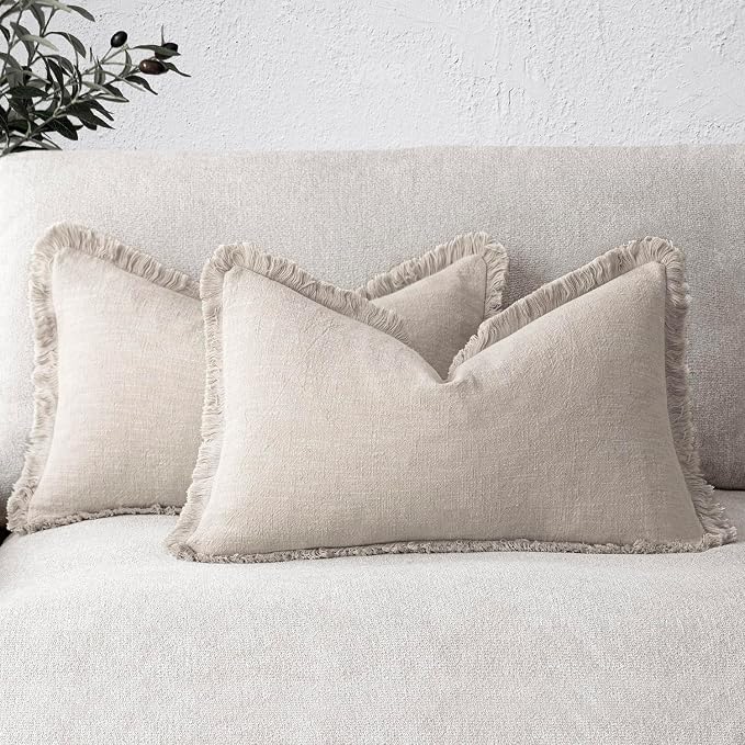 Foindtower Set of 2 Decorative Linen Fringe Lumbar Throw Pillow Covers Boho by Foindtower