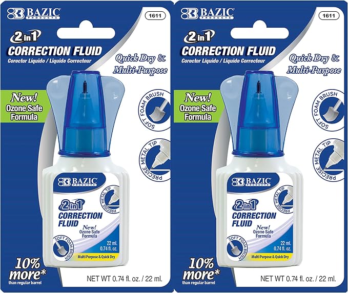 BAZIC Products Correction Liquid 2 in 1, Foam Brush & Precise Metal Tip by BAZICProducts
