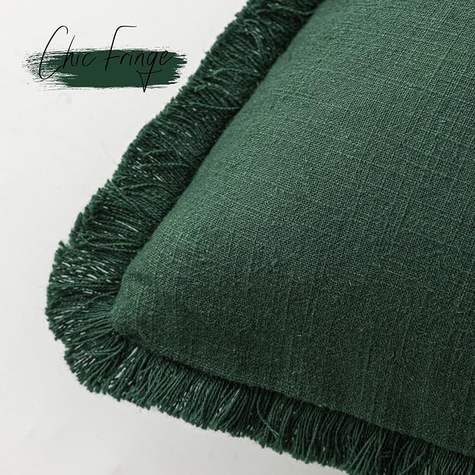 Foindtower Set of 2 Decorative Linen Fringe Lumbar Throw Pillow Covers Boho - Image 3
