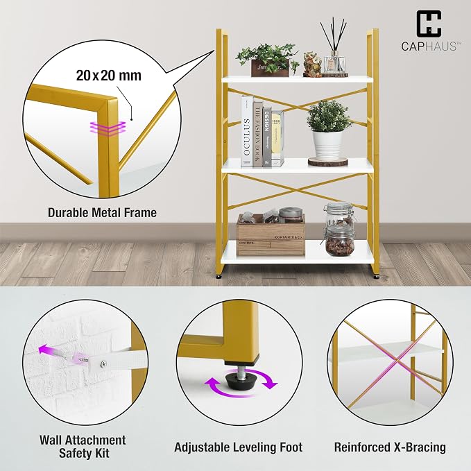 CAPHAUS 2 Tier Small Bookshelf, 24 Inch Width Free Standing Shelf, Bookcase - Image 5