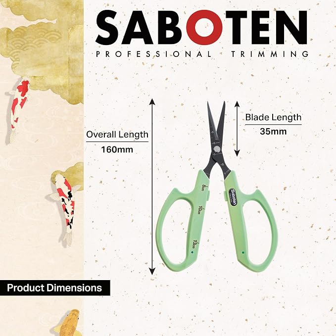 Saboten Fluorine Coated Angled Blade Trimming Scissors Green PT-2 160mm - Image 2