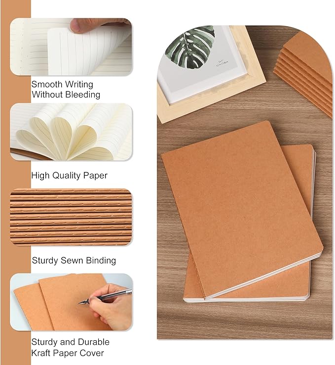 miikoul 48 Pack A5 Kraft Paper Notebook Lined Journal Bulk, 8.3 X 5.5 Inch - Image 3
