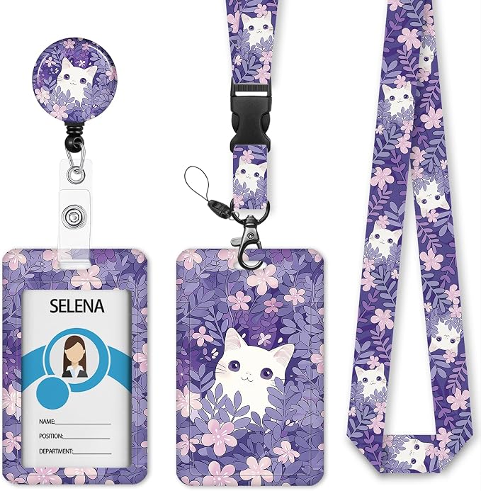 Cute Cat Badge Holder Retractable Lanyard, Lanyards by Mcapirivo