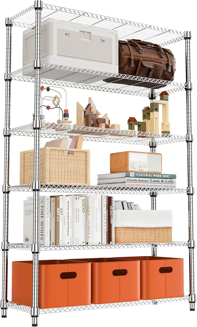 M MZG 6 Tiers Shelf 2100 lbs Steel Storage Shelving Utility Shelving Unit Steel by MEIGAOPLASTICANDMETALHKCOLIMITED