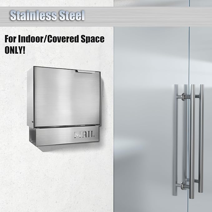 Pochar Stainless Steel Mailbox for Walls, Heavy Duty Wall Mounted Mailbox - Image 8