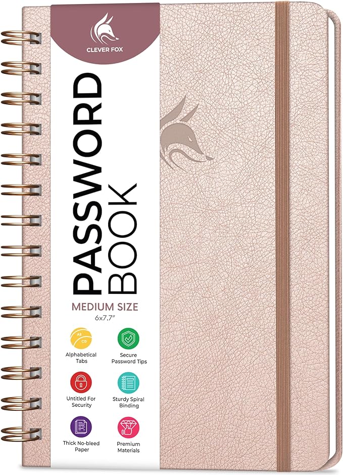 Clever Fox Password Book Spiral – Internet Address & Password Organizer by CleverFox