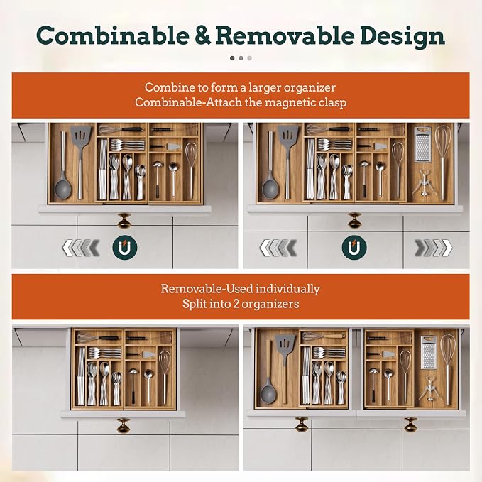 Silverware Organizer Large, Magnetic Connected Expandable 13 Slots Silverware - Image 5
