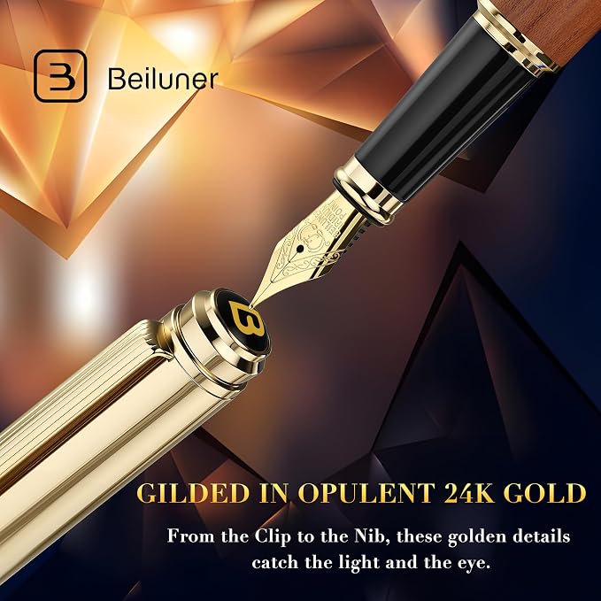BEILUNER 316 Fountain Pen, Stunning Luxury Rosewood, 24K Gilded Nib, Gorgeous - Image 4
