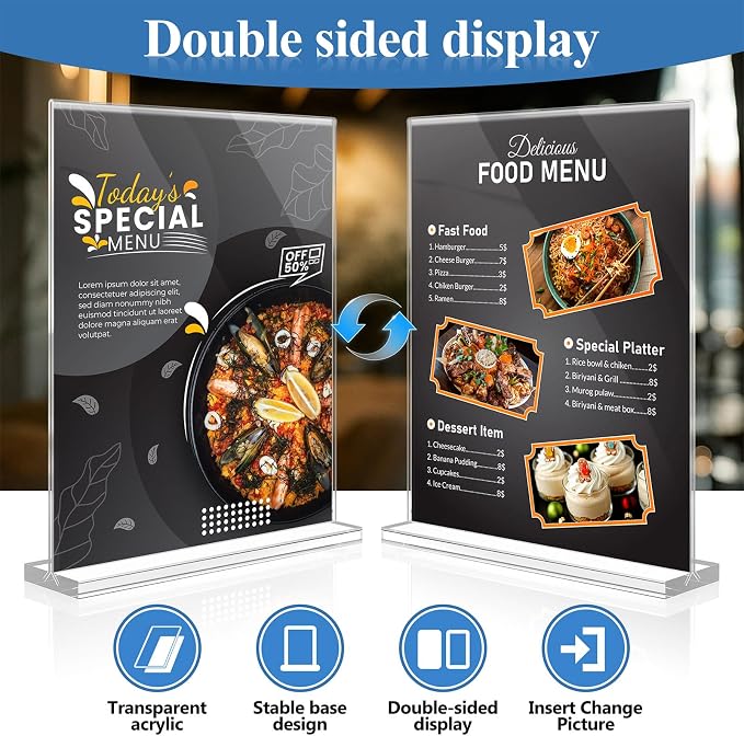 Eocnrhe Acrylic Sign Holder 8.5 x 11 6 Pack, Double-Sided Clear Sign Holder - Image 2