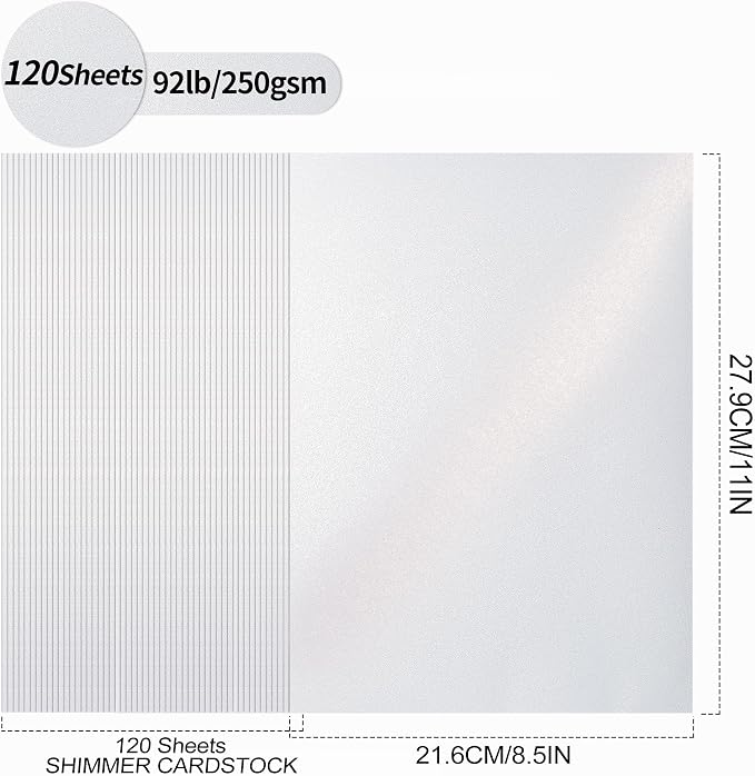 White Shimmer Cardstock Paper, 120 Sheets 250gsm/92Ib Pearlescent Paper - Image 2