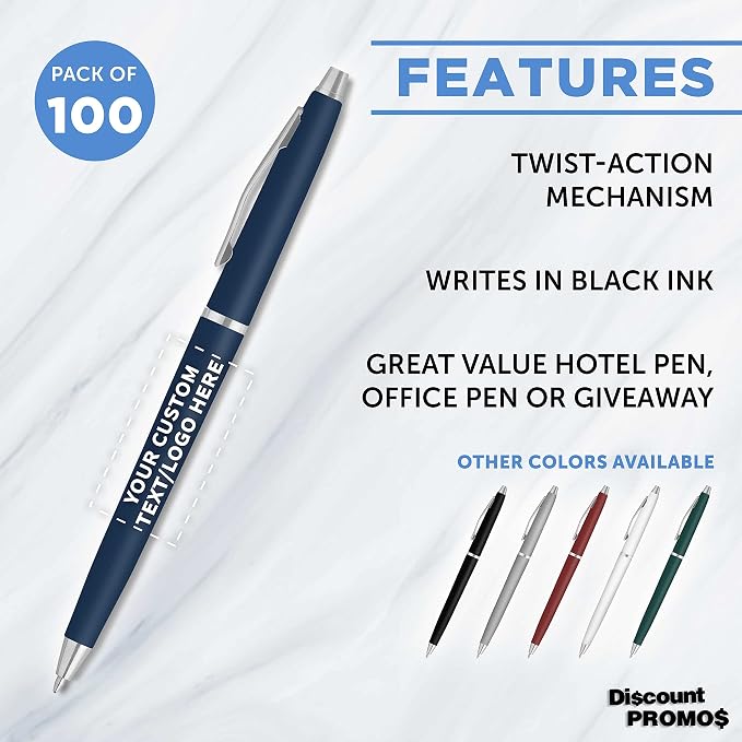 DISCOUNT PROMOS Custom Langham Ballpoint Pens Set of 100, Personalized Bulk Pack - Image 2