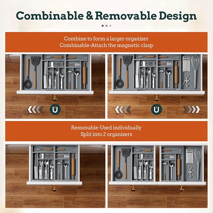 Silverware Organizer Large, Magnetic Connected Expandable 13 Slots Silverware - Image 5