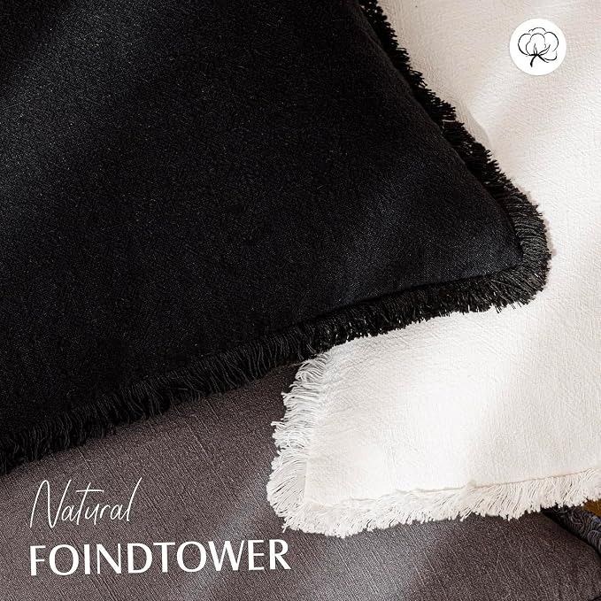 Foindtower Set of 2 Decorative Linen Fringe Lumbar Throw Pillow Covers Boho - Image 4