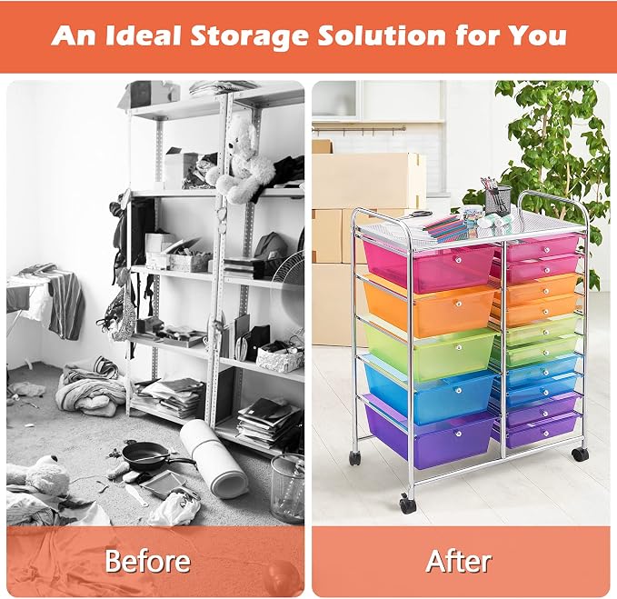 DORTALA 15-Drawer Rolling Storage Cart - Image 4