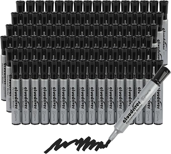 cloudriver Permanent Markers 96 Count, Chisel Tip, Premium Smear Proof Markers by cloudriver