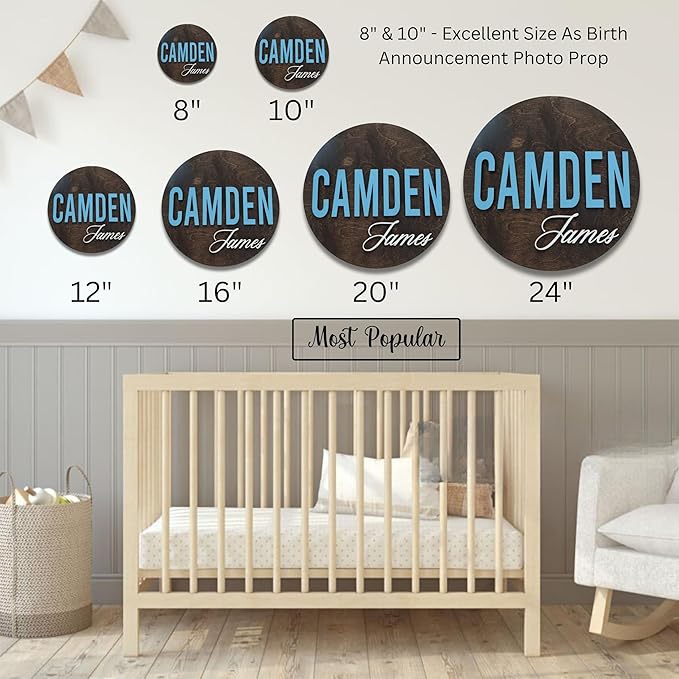 Custom Round Nusery Name Sign, Personalized 3D Baby Name Announcement Sign - Image 3
