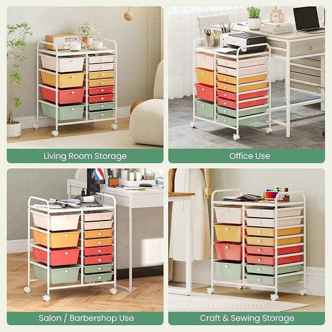 LDAILY 12 Drawer Rolling Storage Cart, Rolling Cart - Image 7