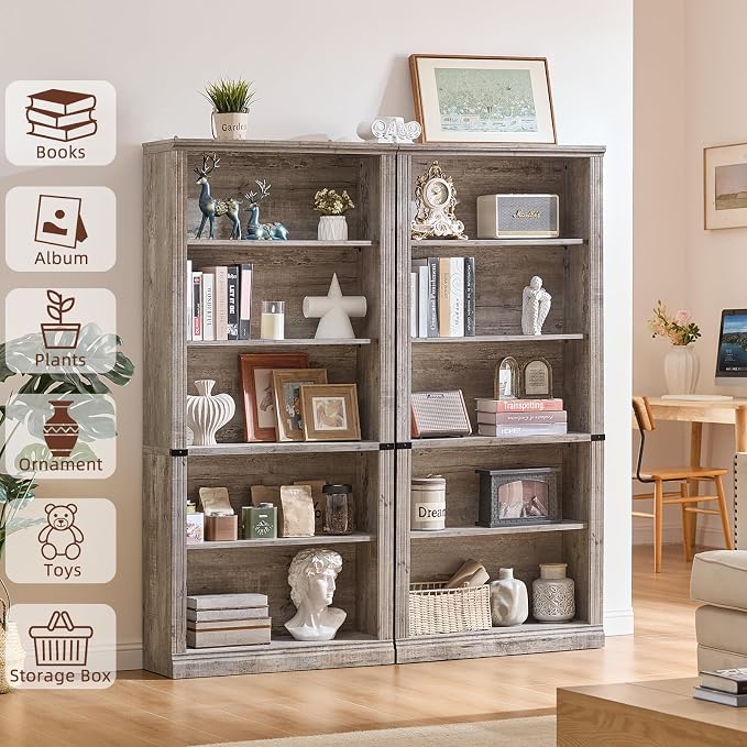 RWYHG 70" Grey Tall Bookshelf, 5-Tier Thick Wooden Book Shelf - Image 4
