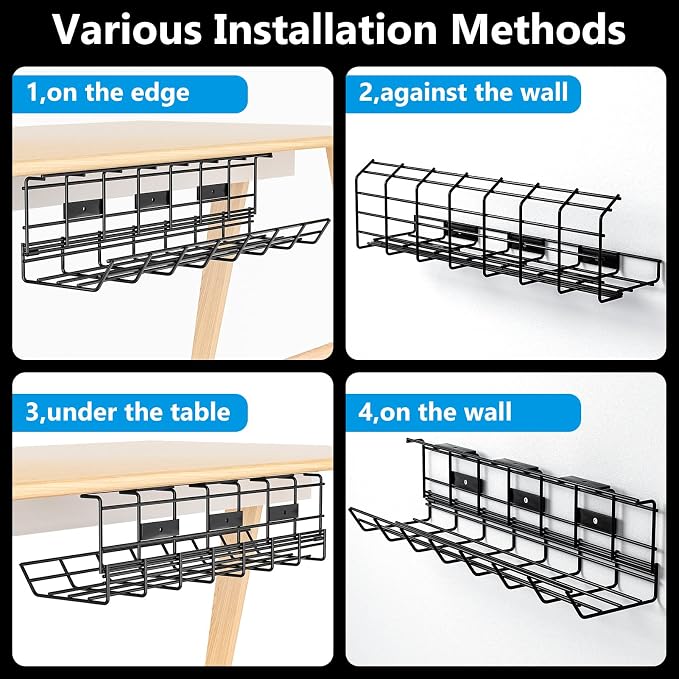 2 Pack DELAMU Under Desk Cable Management Tray, Metal Cord Cable Organizer - Image 6