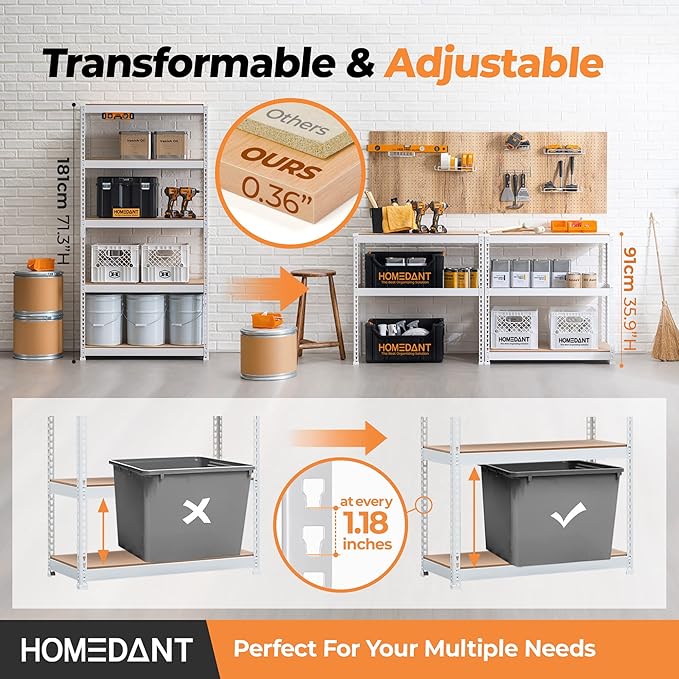 HOMEDANT 35.9" W 5 Tier Heavy Duty Garage Shelving Adjustable Metal Rack - Image 4