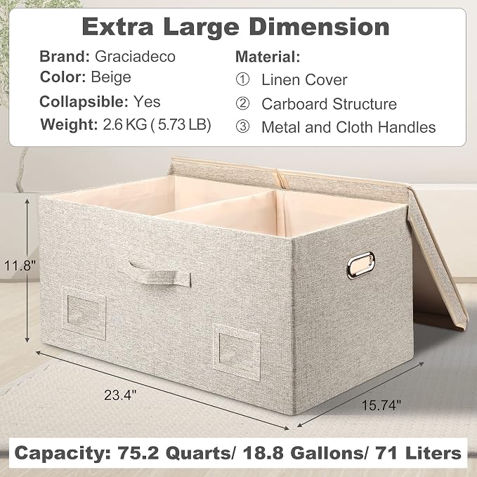 Graciadeco 75 Quarts Extra Large Decorative Storage Bins - Image 2