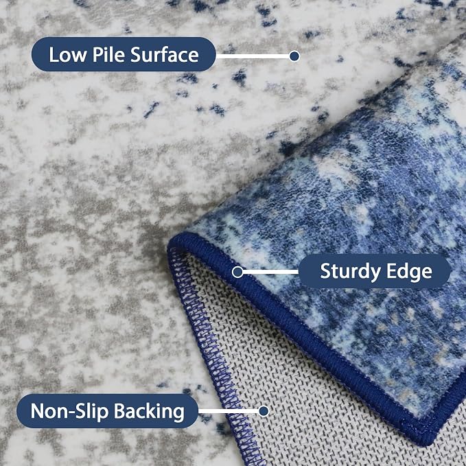 GENIMO 3x5 Area Rugs for Living Room, Machine Washable Non Slip Blue Rugs - Image 5