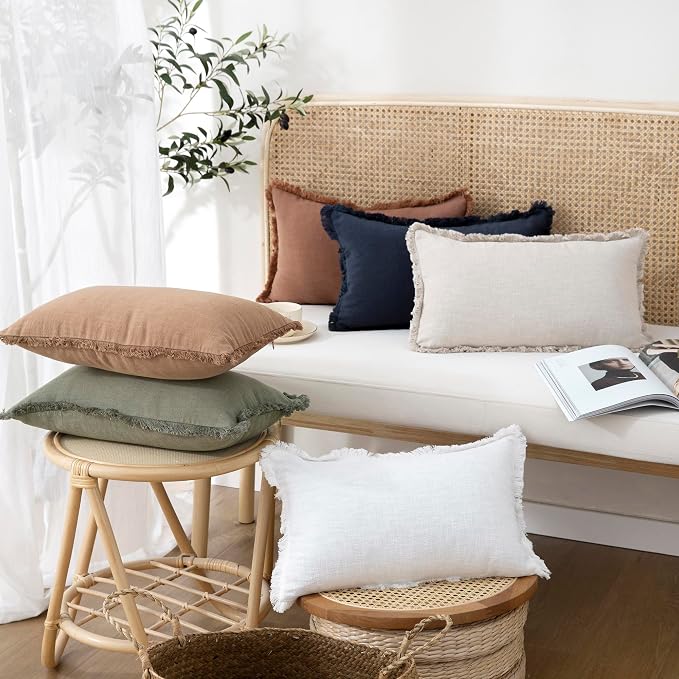 Foindtower Set of 2 Decorative Linen Fringe Throw Pillow Covers Cozy Boho - Image 7