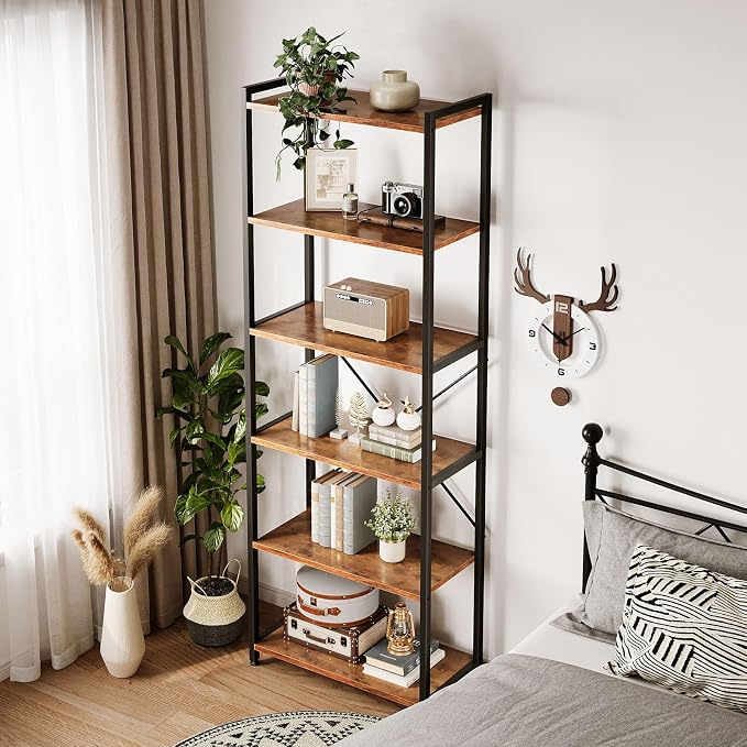 Casaottima Book Shelf, 6 Tier Tall Bookshelf, Modern Wood Bookcase Shelves - Image 7
