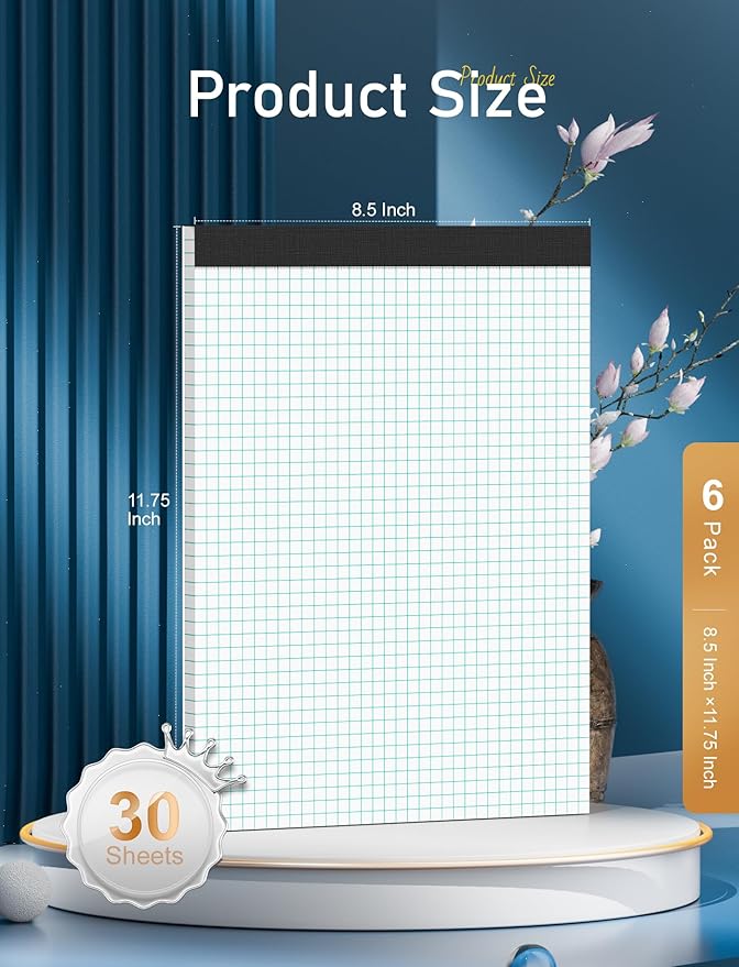 Zaviko Graph Paper Pads 8.5 x 11, 6 Pack, 4x4 Blue Quad Grid Paper Pad - Image 2