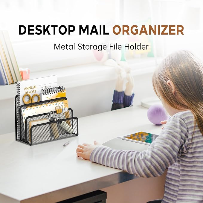 SUPEASY Mail Organizer for Desk, Mesh Metal Mail Holder Countertop - Image 4