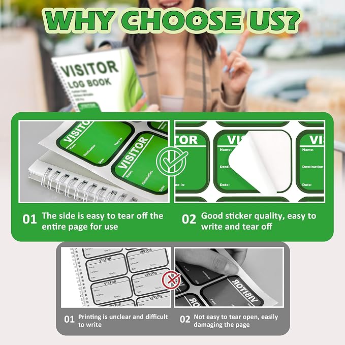 2 Pack Visitor Badges with Carbon Copy Visitor Stickers Letter Size Visitor Log - Image 3