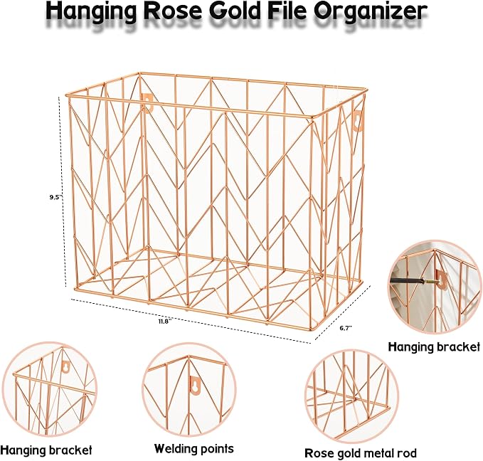Fei Bi Hanging File Organizer, File Organizer, File Box, Rose Gold File Box - Image 2