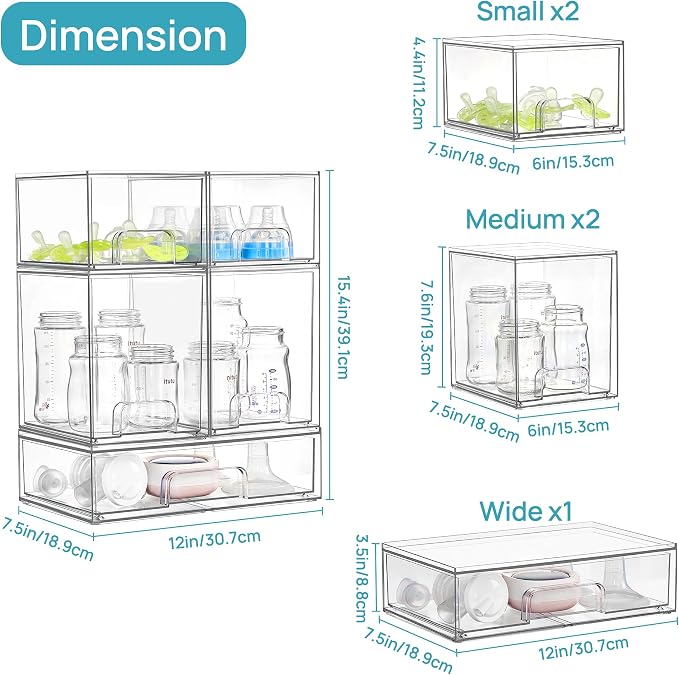 Vtopmart Stackable Storage Drawers Set of 5, Beauty Supplies Storage, Pantry - Image 3