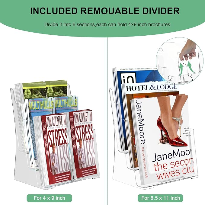 zavekia 3 Tier Acrylic Brochure Holder 8.5 x 11 inch, Magazine Holder, Flyer - Image 5