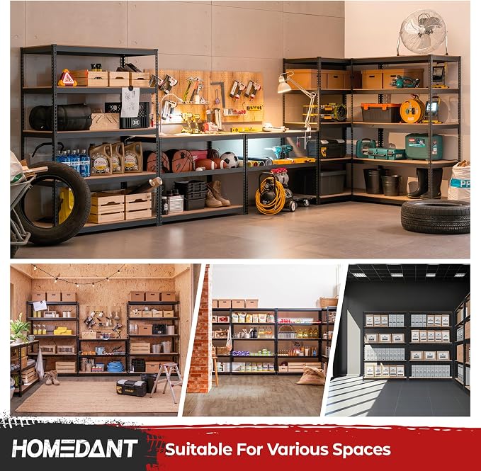 HOMEDANT 47.7" W 5 Tier Heavy Duty Garage Shelving Adjustable Metal Rack - Image 9