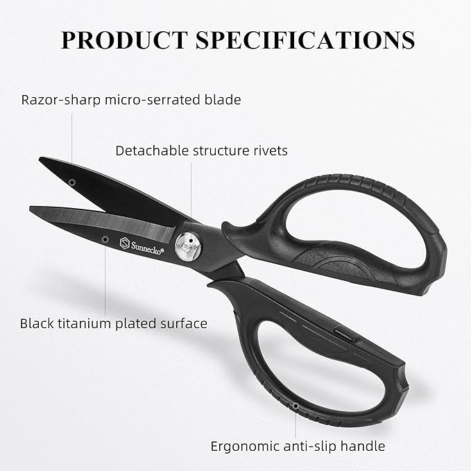 Sunnecko Kitchen Scissors All Purpose Heavy Duty Scissors Titanium Coated - Image 2