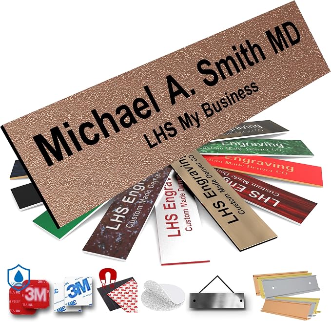 Engraved Name Plates for Door Sign Personalized Textured Copper Plastic Plaque by LHS+My+Business