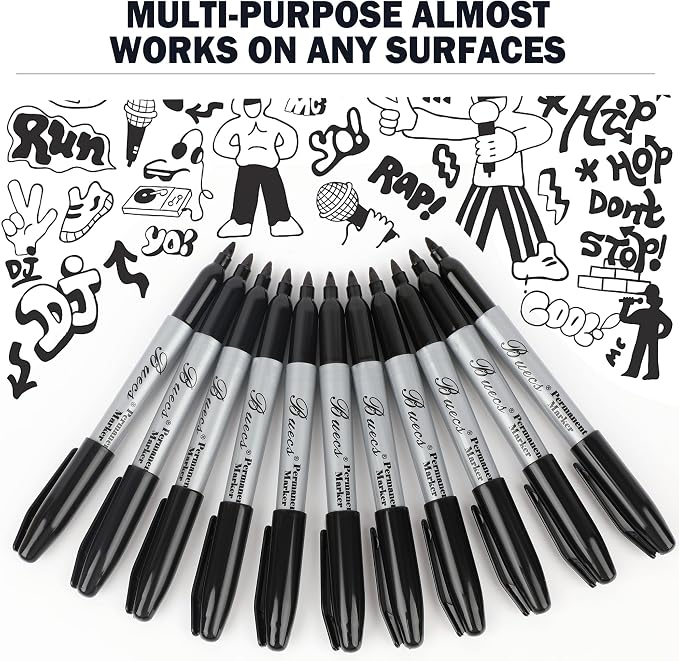 Buecs Permanent Markers, Fine Point, Waterproof & Smear Proof Markers, Quick - Image 6