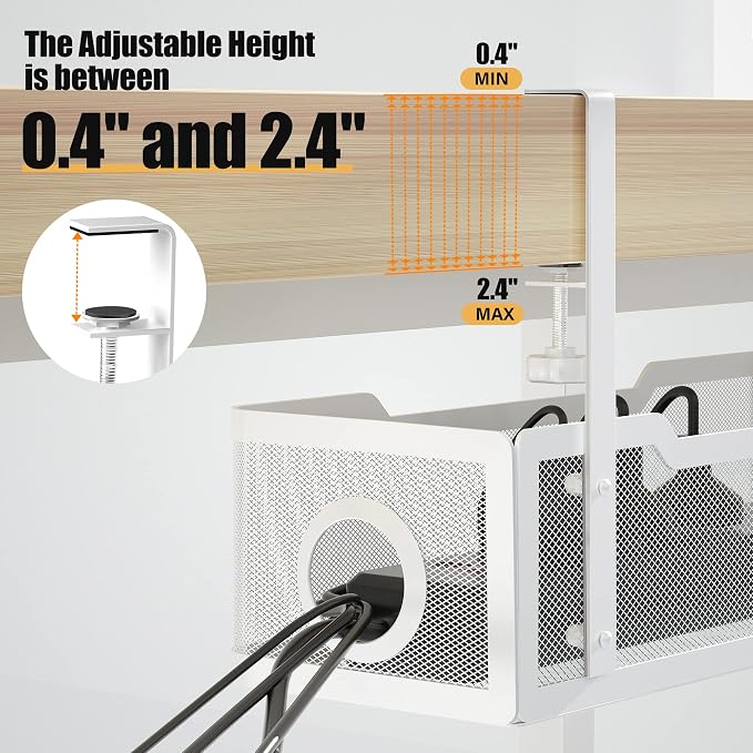 Under Desk Cable Management Tray White, Cinati Wire Organizers No Drill - Image 2