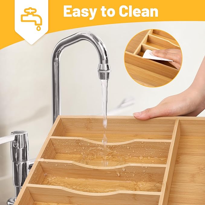 oridom Kitchen Bamboo Silverware Organizer, Kitchen Drawer Organizer - Image 6