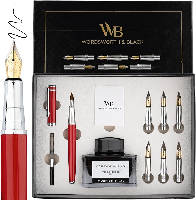 Wordsworth & Black Calligraphy Pen Gift Set, Includes Bottle, 6 Cartridges by WordsworthBlack