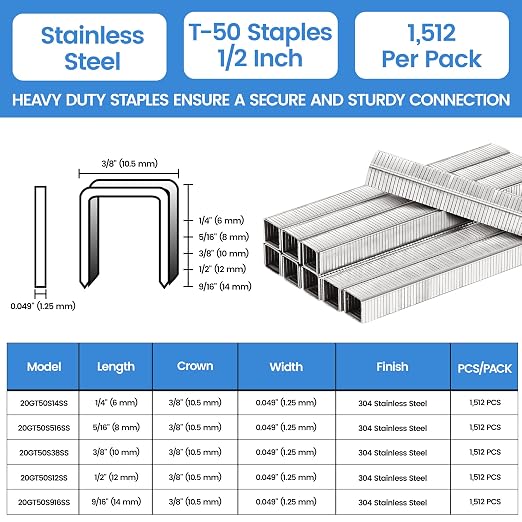 meite T-50 Staple Gun Staples Marine, 1/2 Inch 304 Stainless Steel T-50 Staples - Image 2