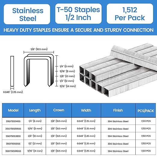 meite T-50 Stainless Steel Staples Marine, 1/2 Inch Heavy Duty Staples - Image 2