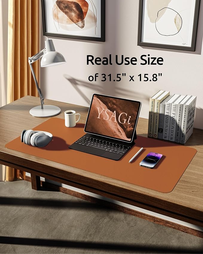 YSAGi Leather Desk Pad Protector, Office Desk Mat, Large Mouse Pad, Non-Slip PU - Image 5