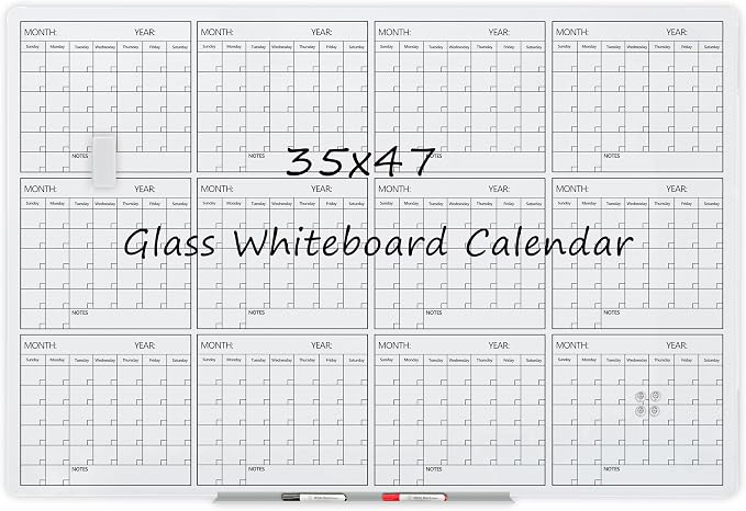 Magnetic Whiteboard Glass Board Yearly Calendar by JJworldwide