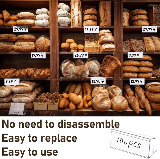 Weysat 100 Pcs Wood Shelf Label Holders Clear Plastic Price Tag 2.4 in L x 1 in - Image 6