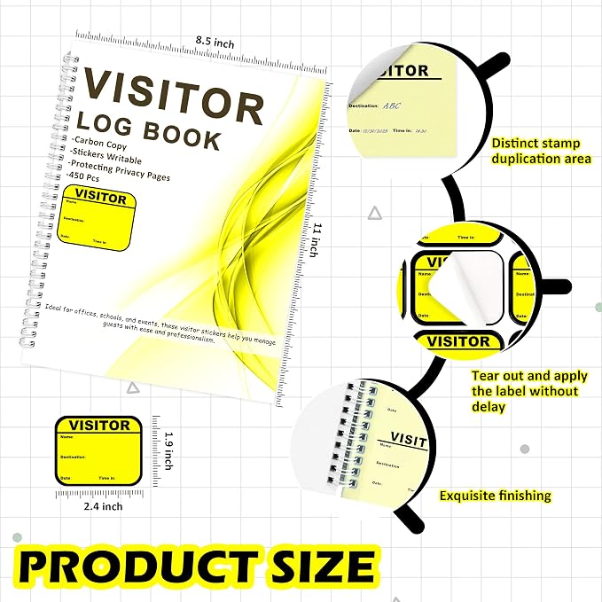 2 Pack Visitor Badges with Carbon Copy Visitor Stickers Letter Size Visitor Log - Image 2
