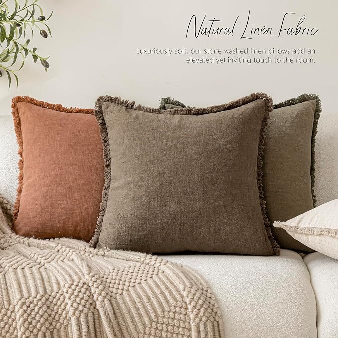 Foindtower Set of 2 Decorative Linen Fringe Lumbar Throw Pillow Covers Boho - Image 5