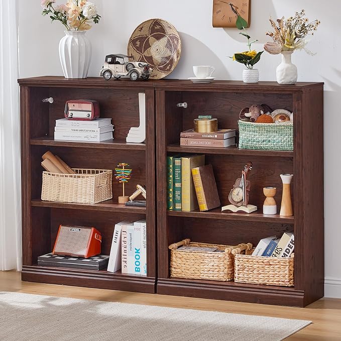 RWYHG 43" Walnut Tall Bookshelf, 3-Tier Thick Wooden Book Shelf - Image 4